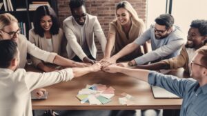 grupo-personas-sientan-alrededor-mesa-todos-tomados-mano-mano-encima-otra
