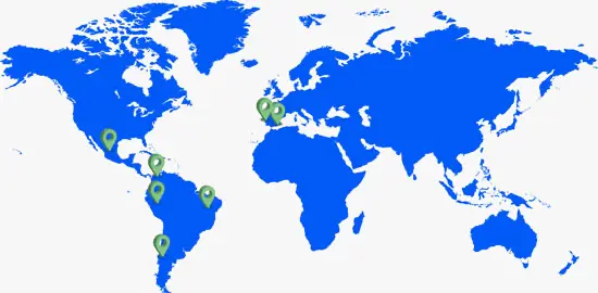 Mapa de Cibergestión en América y Europa